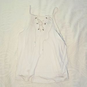 SO brand, white tank top with criss cross, M.